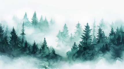 Misty forest with trees