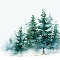 Three trees in snow watercolor painting