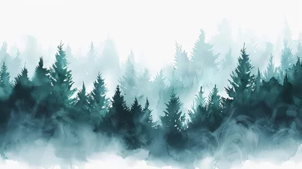 Fotobehang Watercolor painting of a forest filled with trees © BrandwayArt