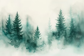 Dense forest with trees painting - obrazy, fototapety, plakaty