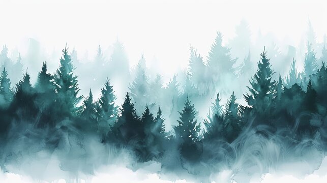 Watercolor painting of a forest filled with trees