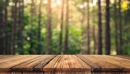 wooden board empty table in front of blurred background perspective brown wood over blur trees in forest can be used mock up for display or montage your products high quality photo