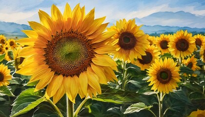illustration of beautiful sunflowers found in fields and gardens offer charm and charm in their shades of yellow and brown digital painting