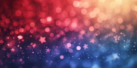 Blurred round light dots and stars on red and blue bokeh background
