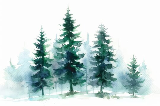 Snowy trees watercolor painting