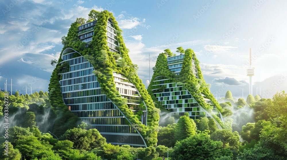 Wall mural futuristic green city with sustainable architecture and renewable energy - Wall murals