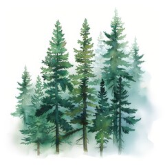 A watercolor painting of pine trees