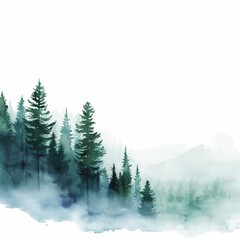 Trees in the snow watercolor painting