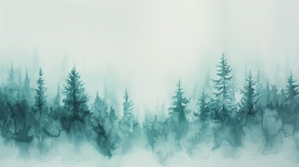 A snowy forest landscape painting - obrazy, fototapety, plakaty