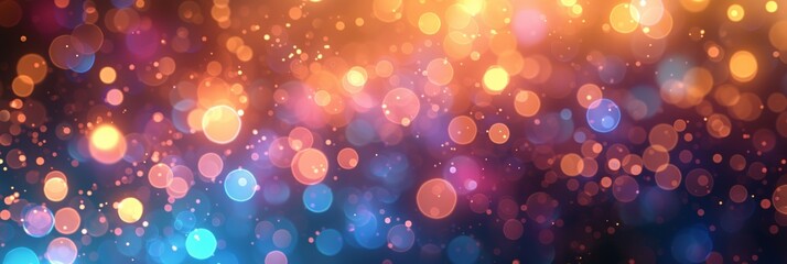 Blue yellow and pink blurred light dots on abstract bokeh banner background