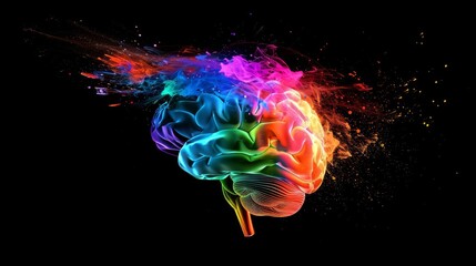 exploding rainbow human brain creative inspiration and cognitive overload world mental health day concept psychology and neurology digital illustration