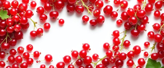 Fresh red currant on white background. Top view