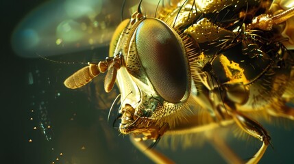 exquisite insect jewel intricate gold fly macro closeup
