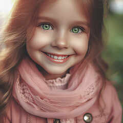 Cute girl smiled joyfully. Friendly girl - obrazy, fototapety, plakaty