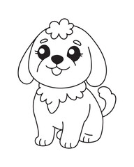 Dog Coloring Page for Kids, Cute Dog Vector, Dog black and white, Dog illustration