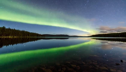 Foto auf Alu-Dibond northern lights reflected on lake lapland finland scandinavia europe © Nathaniel