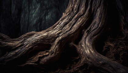 an illustration of a tree root showing a carbon effect with close natural detail to the old rough...