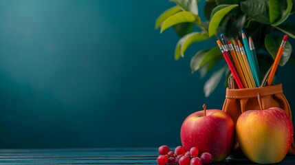 Back to School background concept with school supplies. AI generation.