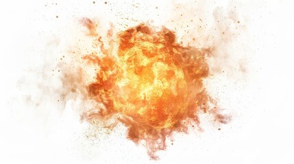 fiery ball explosion vfx element for compositing on white background