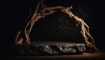 a rock shelf for a product display showing an artistic effect to the stone surface with a dried...