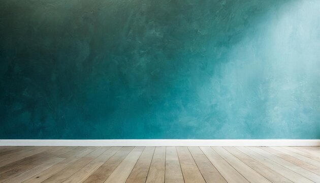 room with smooth concrete turquoise wall and light effect wooden ground modern design living