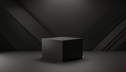 Black product background empty cube podium stage 3d object with abstract light minimal pedestal presentation platform display or modern dark space geometric studio show stand scene luxury