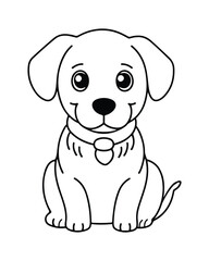Dog Coloring Page for Kids, Cute Dog Vector, Dog black and white, Dog illustration