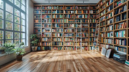 Room Filled With Books and Ladder