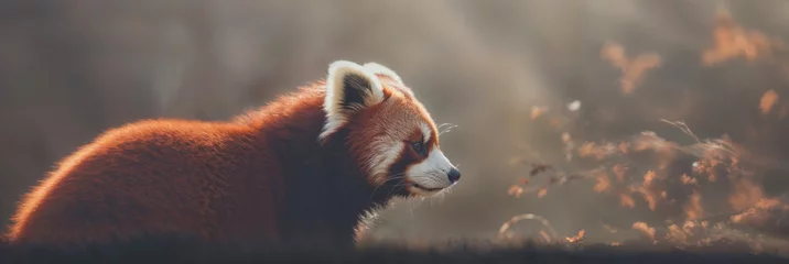 Foto op Plexiglas Close up of a red panda bear in a field © kiddsgn