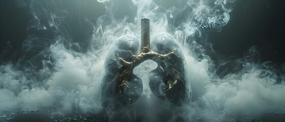 Urban Breathing: Lungs Amidst the Haze. Concept Air Pollution, Urban Environment, Respiratory Health, Clean Air Initiatives, Smog Effects - obrazy, fototapety, plakaty