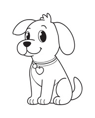 Dog Coloring Page for Kids, Cute Dog Vector, Dog black and white, Dog illustration