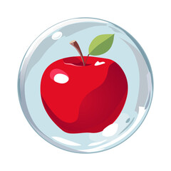 Healthy red apple in air bubble. Isolated vector summer fruit for design