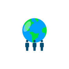 Teamwork and global business concept. Three figures support a colorful Earth, international collaboration