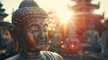 Buddha with sun shining from behind
