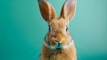 Charming Young Rabbit Captured on Vibrant Green Background