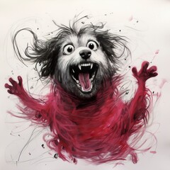Drawing in a clumsy style and imprecise features of a cute dog. Crayon and pen drawing of an abstract puppy in messy lines. - obrazy, fototapety, plakaty