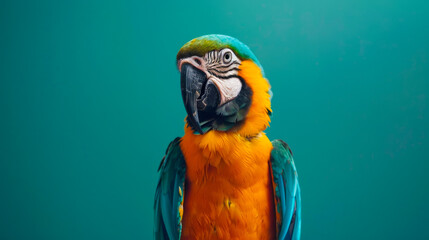 Eye-Catching Parrot Close-Up with Vibrant Green Backdrop