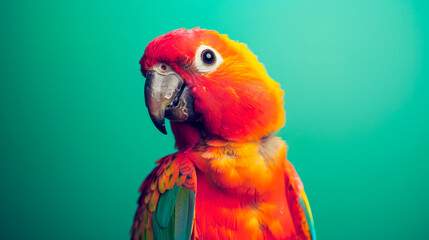 Colorful Young Parrot Captured on Lush Green Background