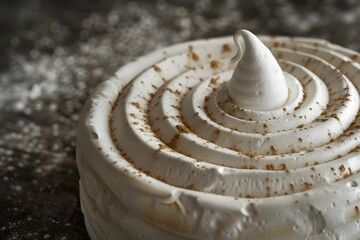 Fototapeta na wymiar Whimsical Spiral-Shaped Meringue Dessert with Textured Creamy Topping