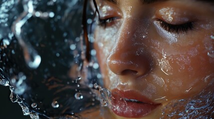 woman's face in water and drops