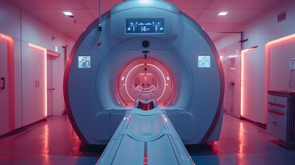 Futuristic MRI Machine in Vibrant Corridor for Hormone Imbalance Brain Examination