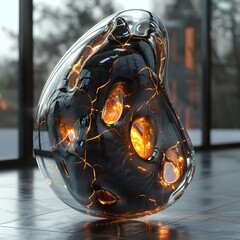 Glowing Crystalline Fracture - Fiery 3D Rendered Abstract Glass Sculpture