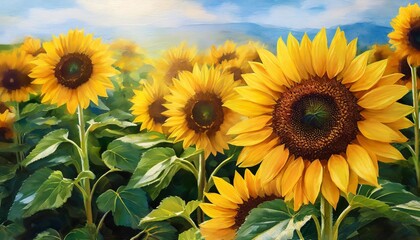 illustration of beautiful sunflowers found in fields and gardens offer charm and charm in their...