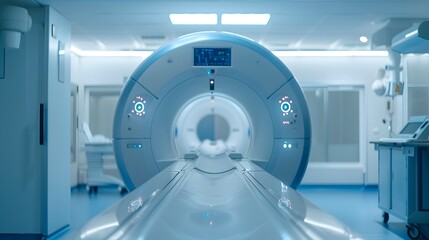 MRI Scanning Machine in Modern Medical Facility for Brain Health Analysis and Diagnostics - obrazy, fototapety, plakaty