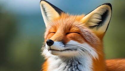 isolated female cartoon fox with her eyes closed serene illustration