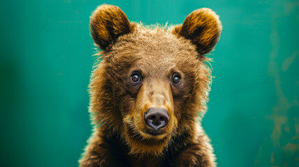 Fototapeta premium Surreal Close-Up of Young Honey Bear on Green Background