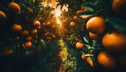 an orange grove with lots of oranges growing on the trees generative ai