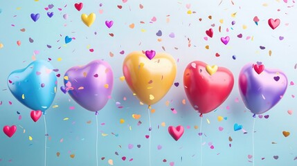 Birthday colorfull hearts balloons background design. Happy birthday colorfull hearts balloon and confetti decoration element for birth day celebration greeting card design