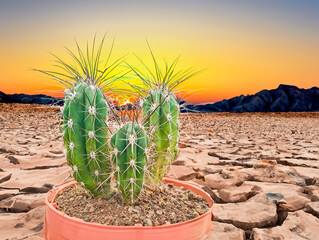 saguaro cactus, Carnegiea gigantea, At Sunsets in the Desert environment