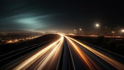 a dynamic and high speed abstract background of city highway with light trails at night ai image...